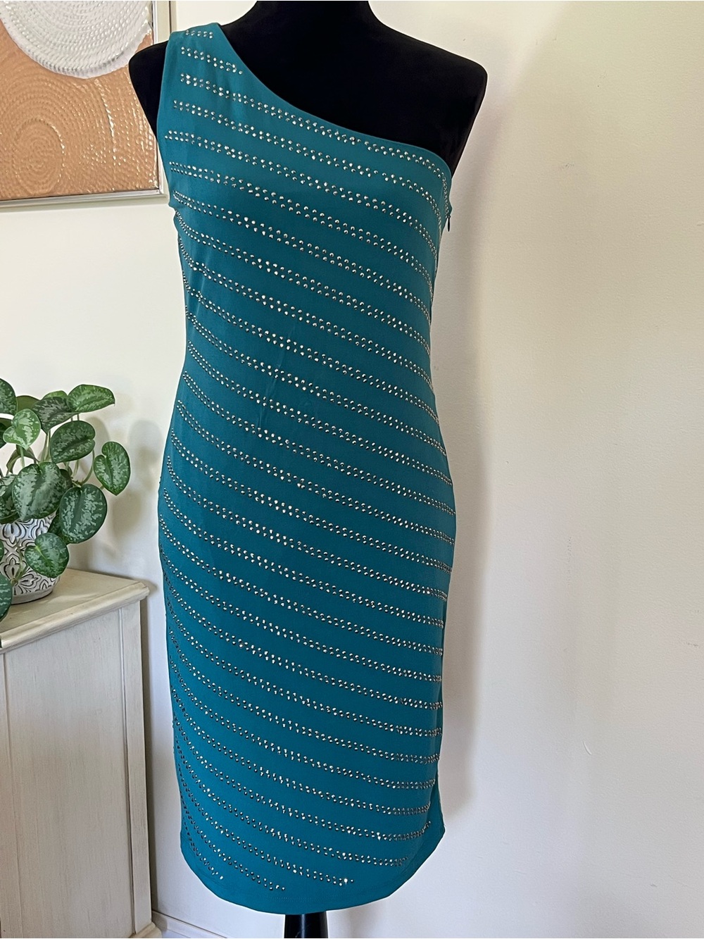 Philosophy Asymmetrical One-Shoulder Studded Teal Dress NWT Size M